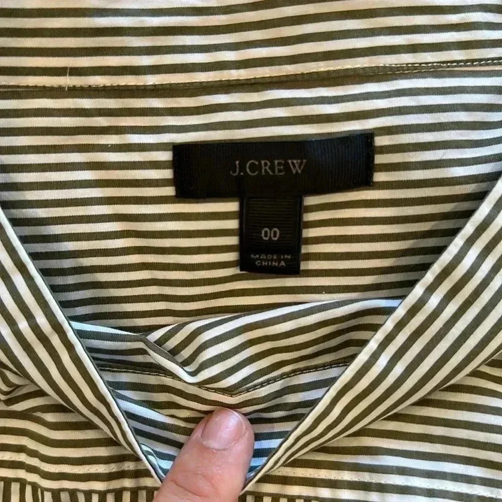 4/$25 J. Crew Top Black White Striped Funnelneck Cotton Poplin Hi Low Sz 00